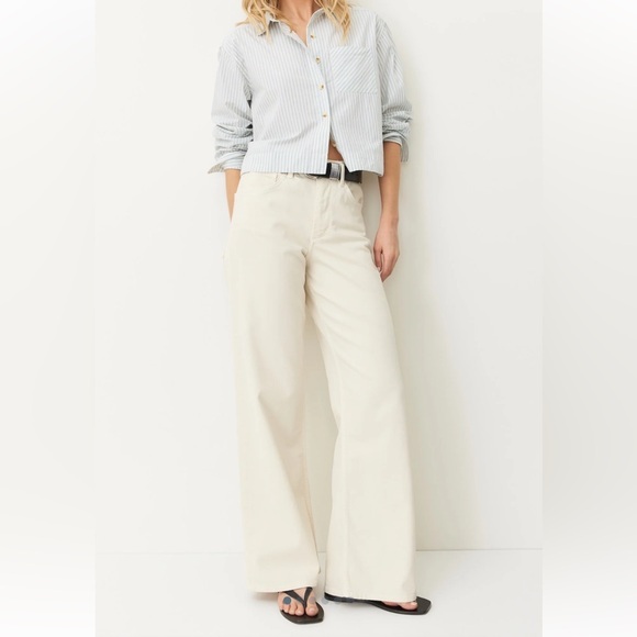 Marine Layer Denim - Marine Layer Wide Leg Pant Cream Pants with Raw Hem Detail